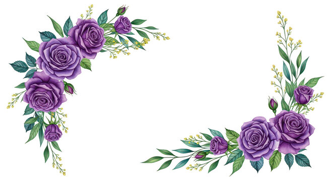 Purple roses and leaves isolated on transparent background