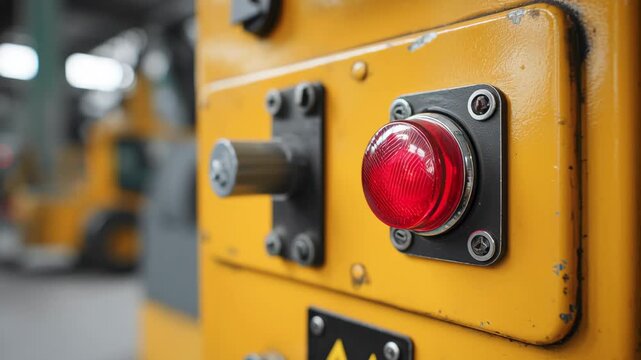 Red button on yellow industrial machine control panel highlights digital literacy importance enhancing metal safety and operational control efficiency