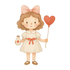 Fototapeta premium PNG Cute nurse holding heart balloon.