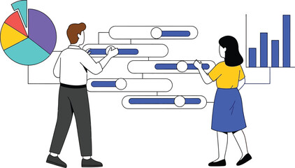 Business professionals analyzing data with graphs and charts
