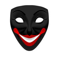 Obraz premium Black theatrical mask with a smile and a red mouth isolated on a white background. Vector illustration