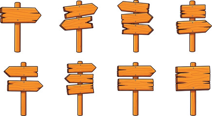 Wooden signposts collection in different shapes