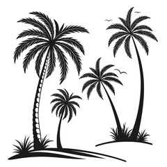Fototapeta premium A black and white image of palm trees on a small island Vector