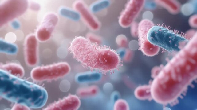 3D Animation of Lactobacillus Probiotic Bacteria Colony Floating in Microscopic Environment