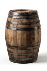 Fototapeta premium Traditional oak barrel on a pristine white background