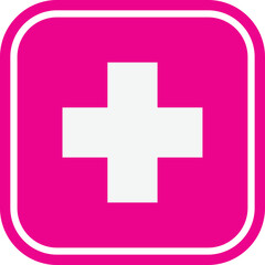 Obraz premium White plus sign on bright pink rounded square background medical symbol health care