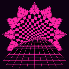 Distorted grid shapes isolated. Retrofuturistic warped mesh grid. Curved mesh abstract elements. Retro punk design element. Vector curve surface background. © Designer As HasiB