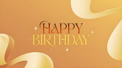 Fototapeta premium Luxurious golden ribbons swirl around stylized text wishing someone a happy birthday.