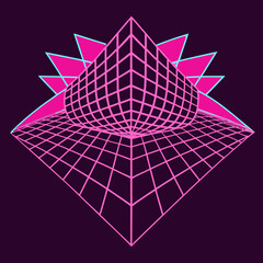 Distorted grid shapes isolated. Retrofuturistic warped mesh grid. Curved mesh abstract elements. Retro punk design element. Vector curve surface background. © Designer As HasiB