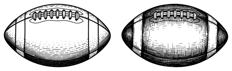 Hand drawn sketch illustration of American footballs with detailed leather texture and stitching © Amelia
