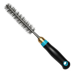 Fototapeta premium A black and blue handled brush with thick bristles and a pointed tip isolated on transparent background