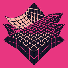 Distorted grid shapes isolated. Retrofuturistic warped mesh grid. Curved mesh abstract elements. Retro punk design element. Vector curve surface background. © Designer As HasiB
