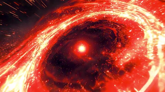 Fiery Black Hole Accretion Disk with Intense Red Plasma Swirl and Explosive Cosmic Energy in Deep Outer Space