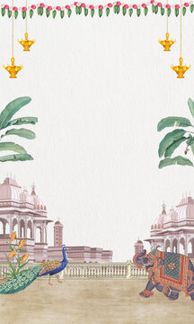 indian wedding traditional invitation template card	
