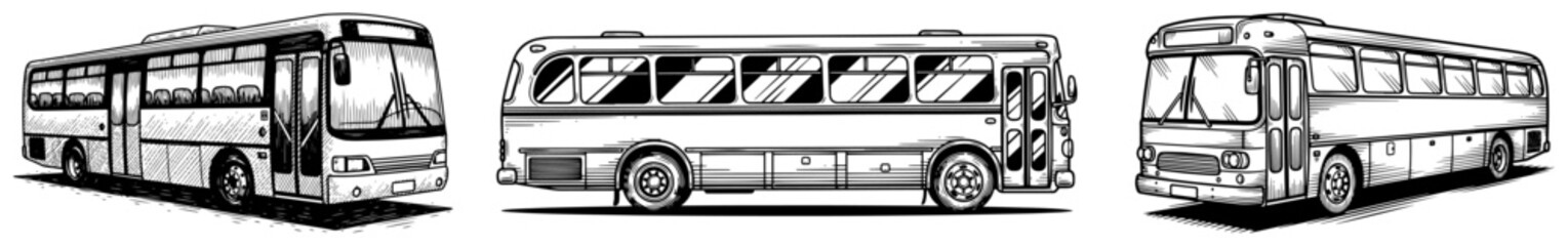 Collection of public transport buses and coaches in sketch style © Amelia