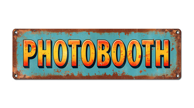 Blue and yellow vintage photobooth sign isolated on white