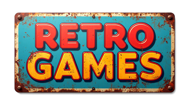 Retro games vintage sign isolated on white
