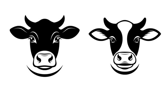 Cow head illustrations for farm and dairy logo design