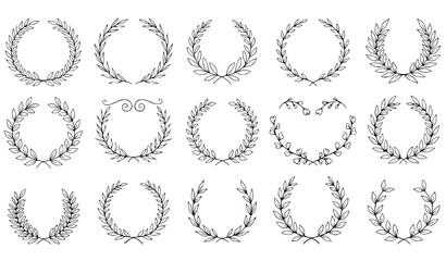 Obraz premium Hand-drawn laurel wreaths and botanical branches vector collection