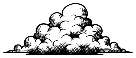 Large explosion smoke cloud in woodcut engraving illustration style © Logan