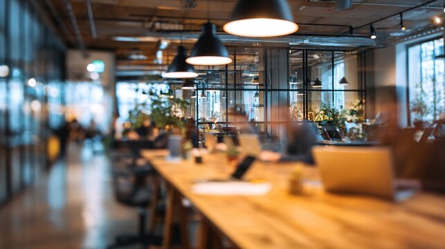 Modern Workplace: An inspiring perspective of a contemporary office space, where natural light pours in, and individuals are engaged in productive activity, fostering creativity and collaboration. 