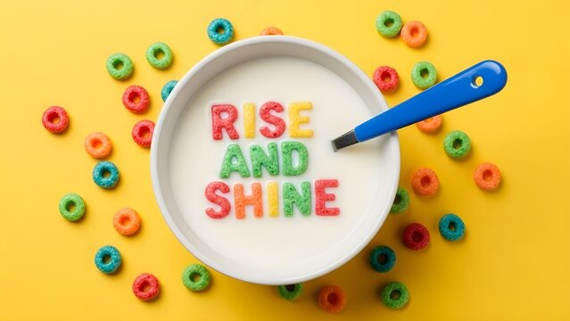 Colorful breakfast bowl with froot loops and inspirational message