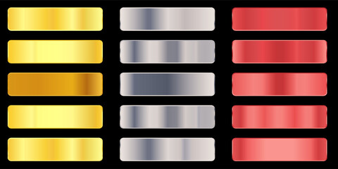 Metallic gradient foil background. most popular gradient. Gold, Pink gold, Silver and Holographic metal vector template © Dul