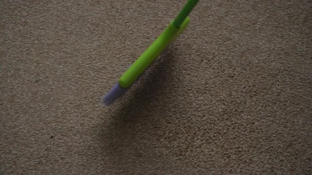 Sweeping Carpet with Broom Sound, Close Up of Cleaning Rug Surface
