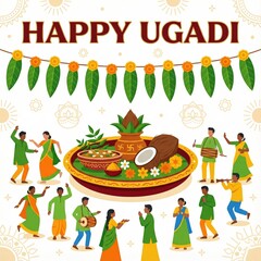 Fototapeta premium Vibrant of people celebrating Ugadi festival with traditional and festive decorations celebration India