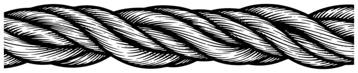 Hand drawn thick nautical rope in vintage engraved woodcut style © Logan