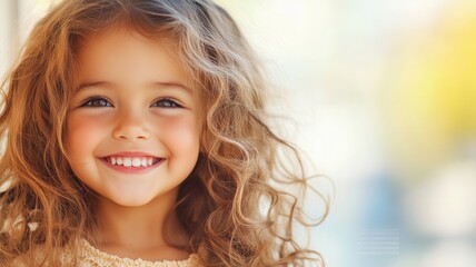 Fototapeta premium Little girl with beautiful blue eyes expressing pure joy and excitement, smiling broadly cheeks with hands