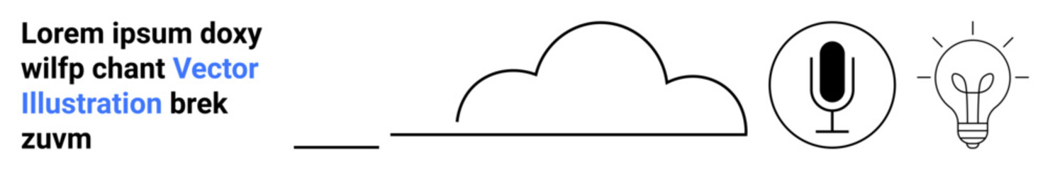 Obraz premium Cloud storage, audio technology, innovation, communication, creative ideas, and brainstorming. Minimalist icons of a cloud, microphone and light bulb. Cloud storage and innovation concept