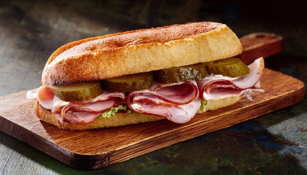 classic cuban sandwich with ham and pickles grilled and crispy flavorful handheld meal