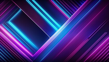Fototapeta premium futuristic dark background with glowing neon blue and purple geometric lines modern abstract design