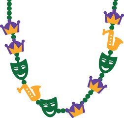 Obraz premium Mardi Gras beads with crowns masks and saxophones necklace
