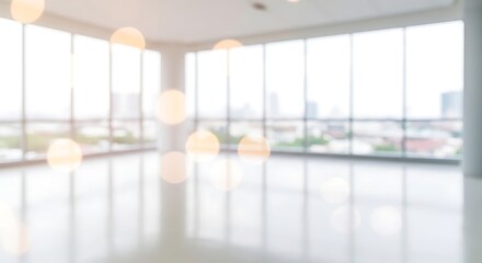 empty office room with large windows and city view