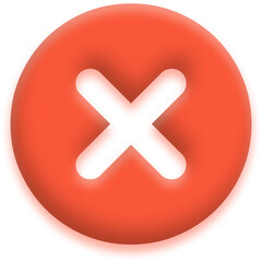 Obraz premium 3D Glossy Red Cross Mark Icon for Rejected Status, Error, Delete, and Negative Validation Symbols