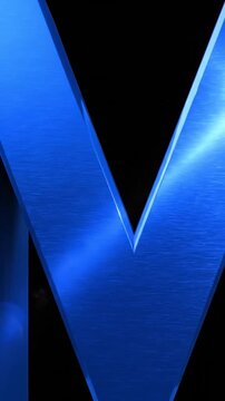 Shiny metallic blue 3D letter M on black background