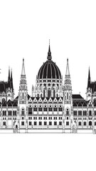 Obraz premium Budapest Parliament Building: Neo-Gothic Dome, Spires, and River Danube Skyline.