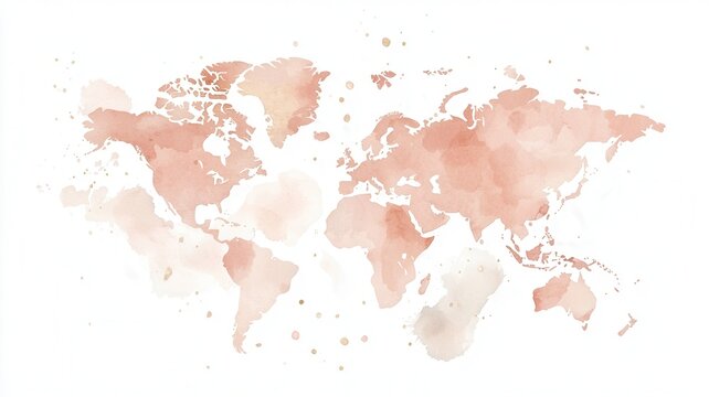 Watercolor world map splash art illustrating global travel, international and connection, geography