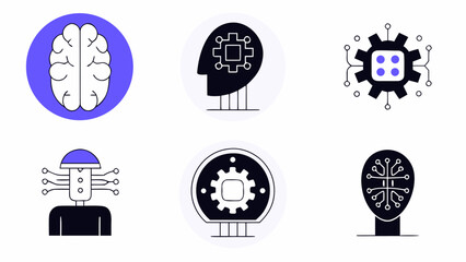 A collection of six icons related to artificial intelligence and the human brain Vector