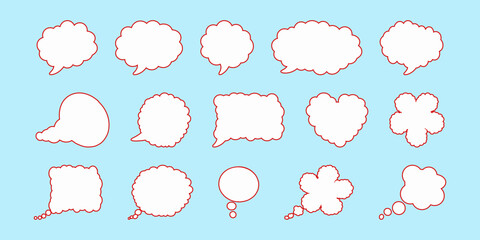 Fototapeta premium Set of white speech bubbles baloon Red base Various shapes for messages, dialogs, communication concepts comics, chat interfaces, infographics, marketing, presentations, apps, creative design projects
