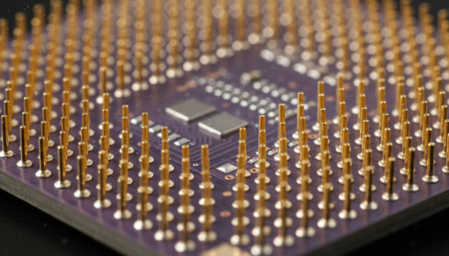 Computer CPU processor ceramic underside with gold plated pins grid