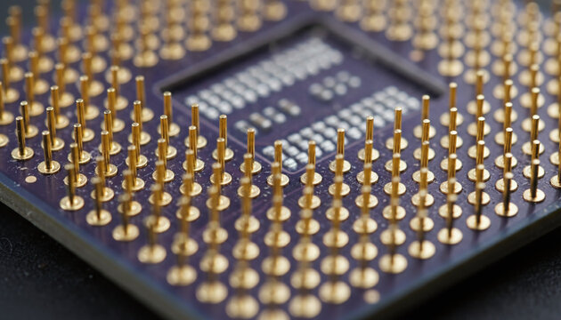 Computer CPU processor ceramic underside with gold plated pins grid