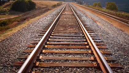Fototapeta premium a perspective shot that focuses on the convergence of train tracks it captures the gritty texture of the gravel and the weathered steel evoking a sense of travel