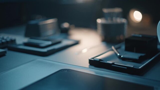 Modern Office Desk with Computer Accessories.