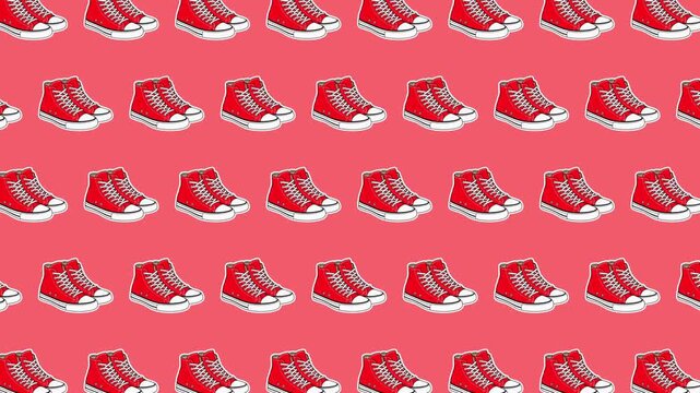 Minimal Sneaker Pattern Seamless Design Red Canvas Shoes on Solid Background Loopable Animated