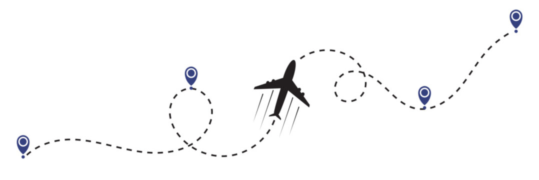 Route icon - two points with dotted path and location pin. Route location icon two pin sign and dotted line. Travel vector icon. Travel from start point and dotted line tracing.