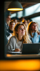 Fototapeta premium Engaged Student Attend Class, Learning With Laptop And Pen In University