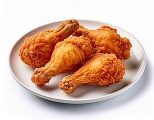 golden crispy fried chicken drumsticks on a white plate isolated on white background fast food concept